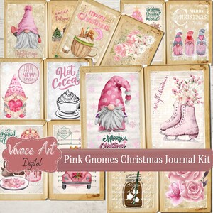 Junk Journal, Pink Gnomes, Christmas, Kit, December, Green, Gift, Daily, Gnome, Envelope, Papers, Printable, Digital Download