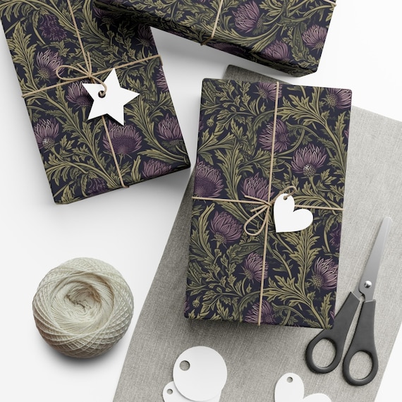 Wrapping Paper, Scottish Thistle Romantic Holiday Gift Wrap Papers, Themed Gifts, Wedding Presents, Floral Decorations, Crafting Supplies,