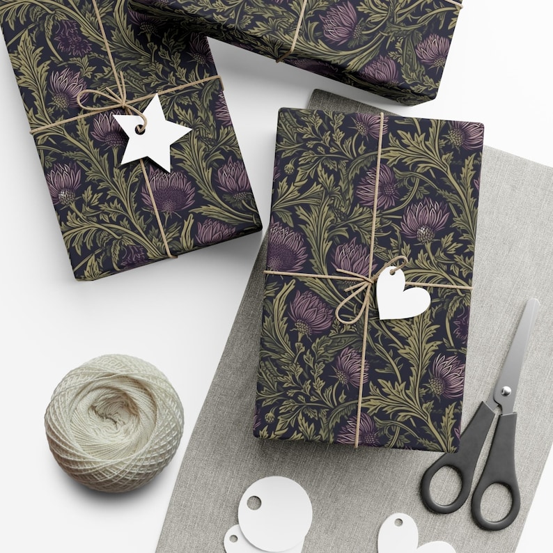 Wrapping Paper, Scottish Thistle Romantic Holiday Gift Wrap Papers, Themed Gifts, Wedding Presents, Floral Decorations, Crafting Supplies, image 1