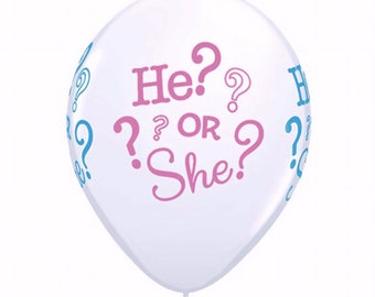 He or She White Gender Reveal Balloon 11 inch Latex 5 Pieces
