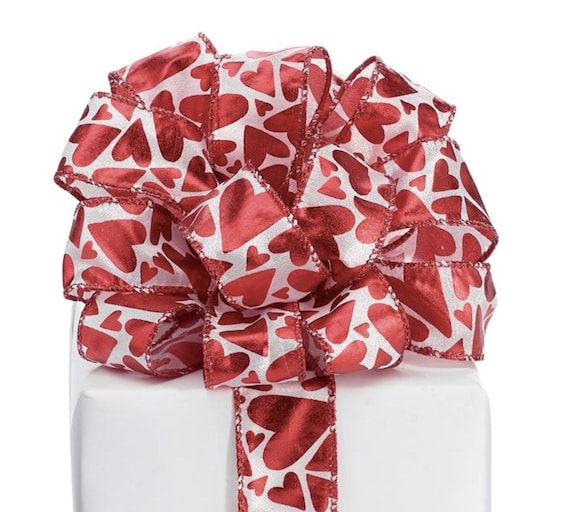 Conversation Heart Wreath Valentine Wired Edge Ribbon, Hearts Patterned ...