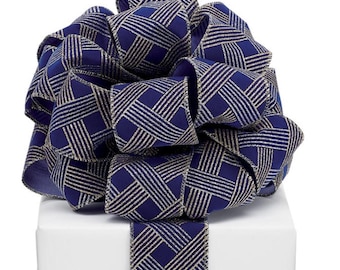 Dark Blue Velvet Ribbon with Gold Silver Crosshatch 2.5" Wired Edge 20 Yards Elegant Holiday Craft & Wreath Ribbon