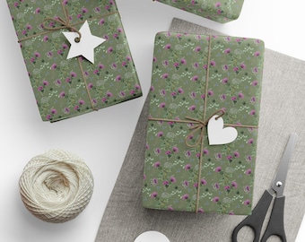 Gift Wrapping Papers Thistle Wrapping Paper Flower Gift Wrap Green Wrapping Paper Scottish Thistle Paper