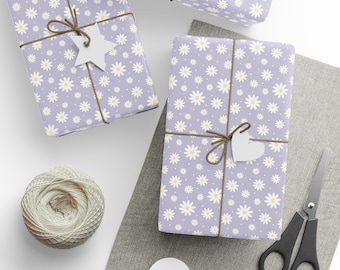 Daisy Wrapping Paper Purple Gift Wrap with Daisies Floral Wrapping Paper