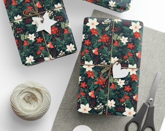 Christmas Flower Gift Wrapping Paper Floral Wrapping Paper Flower Paper Holiday Gift Wrap