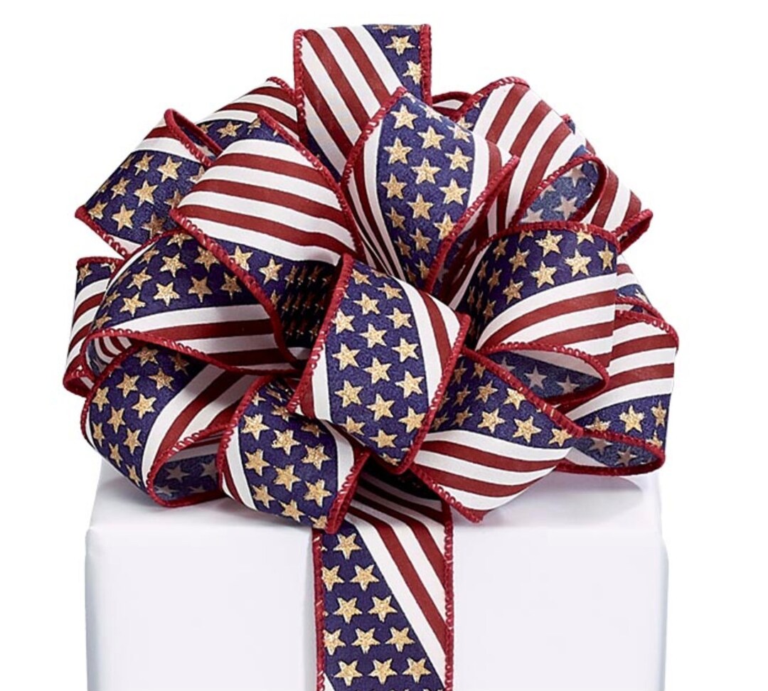 Flaglets Ribbon Red and White Striped Ribbon With Navy Blue and Gold Accents #9 - 20 ...
