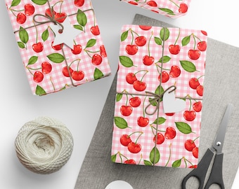Gift Wrap Paper, Cute Cherry Wrapping Papers for Presents, Trendy Unique Design, Holiday Gift Wraps, Birthday Giftwrap, Christmas Wrappers