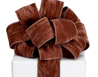 Brown/Rust Crinkled Velvet Wired Ribbon 2.5 inches #40 Bow Ribbon