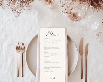 Modern Wedding Menu Template, Printable Dinner Menu (Digital Download)