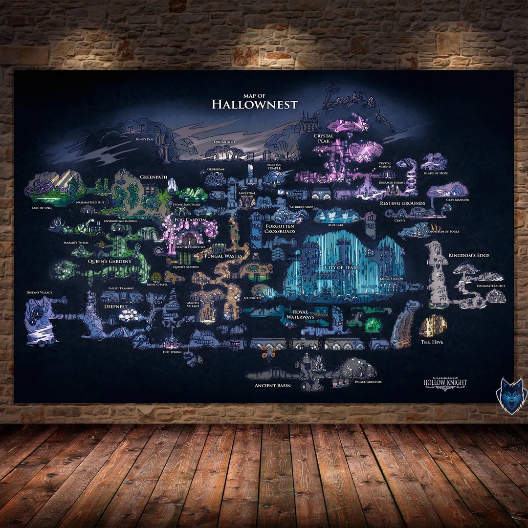 Hollow Knight Map Poster Hallownest Wall Art Rolled Canvas - Etsy