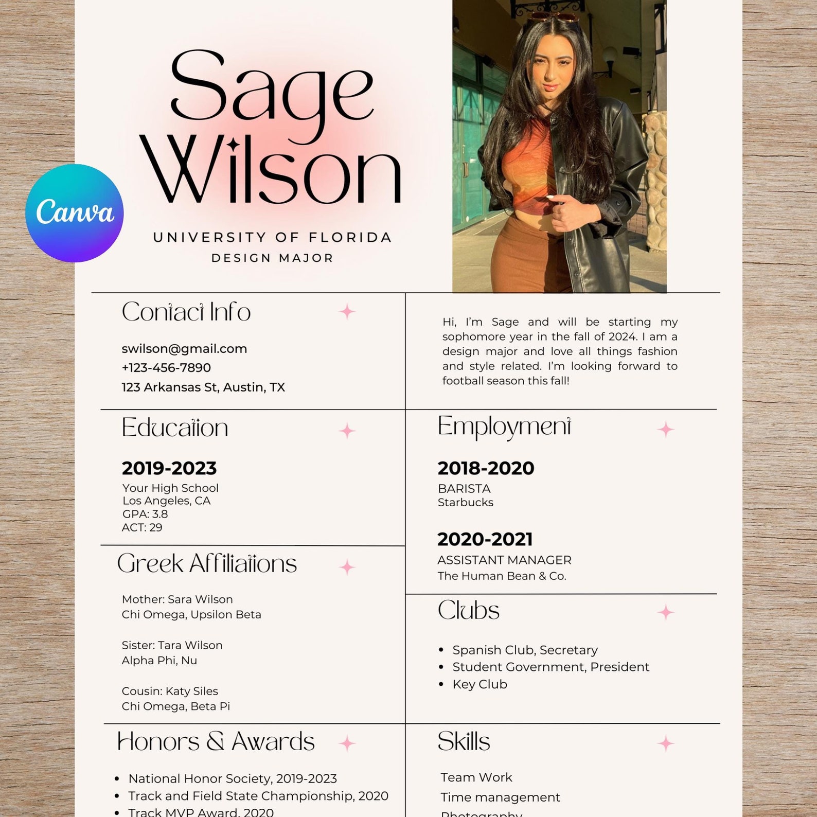 Sorority Resume Template, Recruitment Resume, Sorority Recruitment