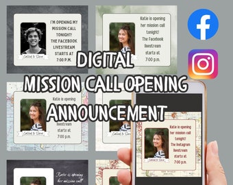 May include: Digital announcement for a mission call opening. The announcement features a photo of a person and the text "I'm opening my mission call tonight! The Facebook livestream starts at 7:00 p.m."