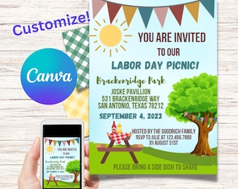 Labor Day Picnic Invitation | Family Friends Picnic Invite Evite | Customize | Instant Download | Print Instantly | Labor Day BBQ Barbecue