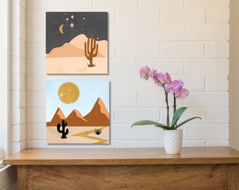 Set met cactusprint | Wanddecoratie woestijnkunst | Zuidwestelijke muurkunst hangend | Afdrukbare digitale download |  Cactus kunstafdrukset zuidwesten