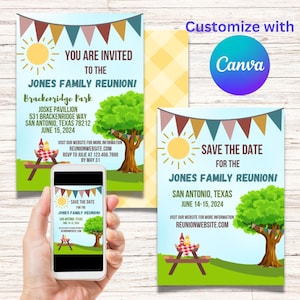 Convite para reunião de família | Anúncio de reserva de data | Personalize seu convite | Download instantâneo | Imprima instantaneamente | Convite personalizável