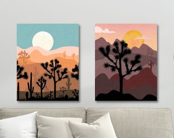 Joshua Tree Art Prints Set, Boho Prints Wall Art, Minimalist Abstract Desert Cactus Art, Desert Art Print, Mid Century Art, Modern Art, Boho