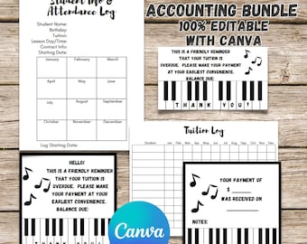 Piano Teacher Accounting Bundle, Tuition Log, Attendance Log, Music Class Finances, Keep Track of Your Music Lesson Payments, Instant Access