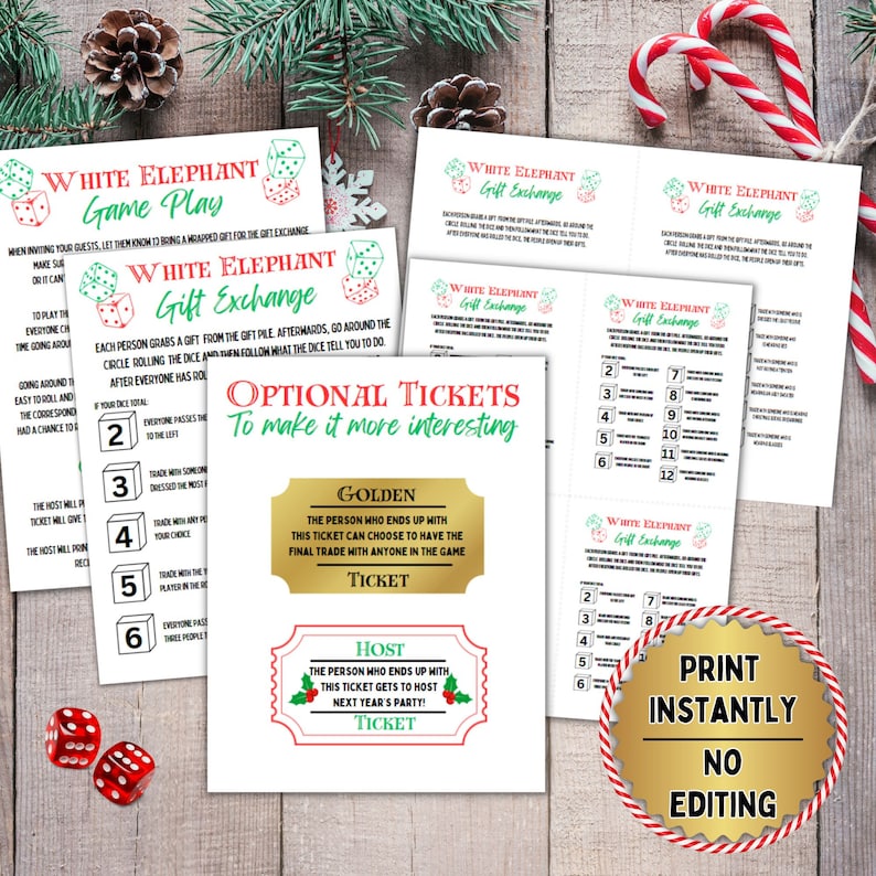 Christmas Gift Exchange Dice Game, White Elephant, Roll the Dice