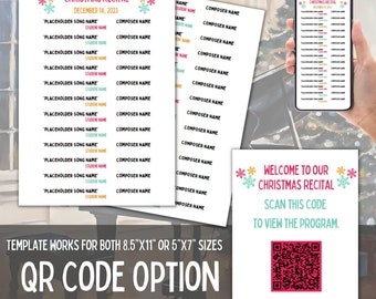 Christmas Piano Recital Program Template | Holiday Music Recital | Piano Recital Program | Print at Home | Instant Access | Digital QR Code