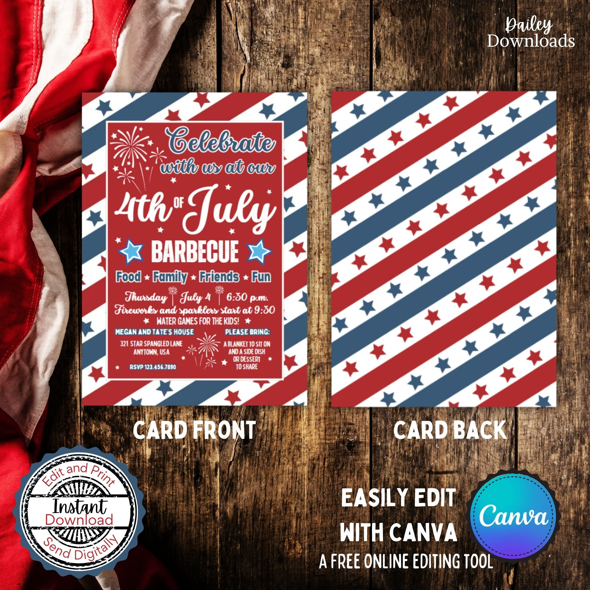 4th of July Party Invitation, Patriotic Barbecue Party Invite