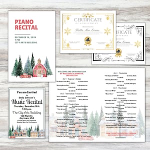 Christmas Piano Recital Program Template | Holiday Recital Certificate of Achievement | Piano Recital Invite Invitation | Print at Home