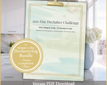 15 Minutes a Day Declutter Plan, Printable, Editable, One Item Day Checklist, Decluttering Tracker, Donation Chart, Help me Declutter House