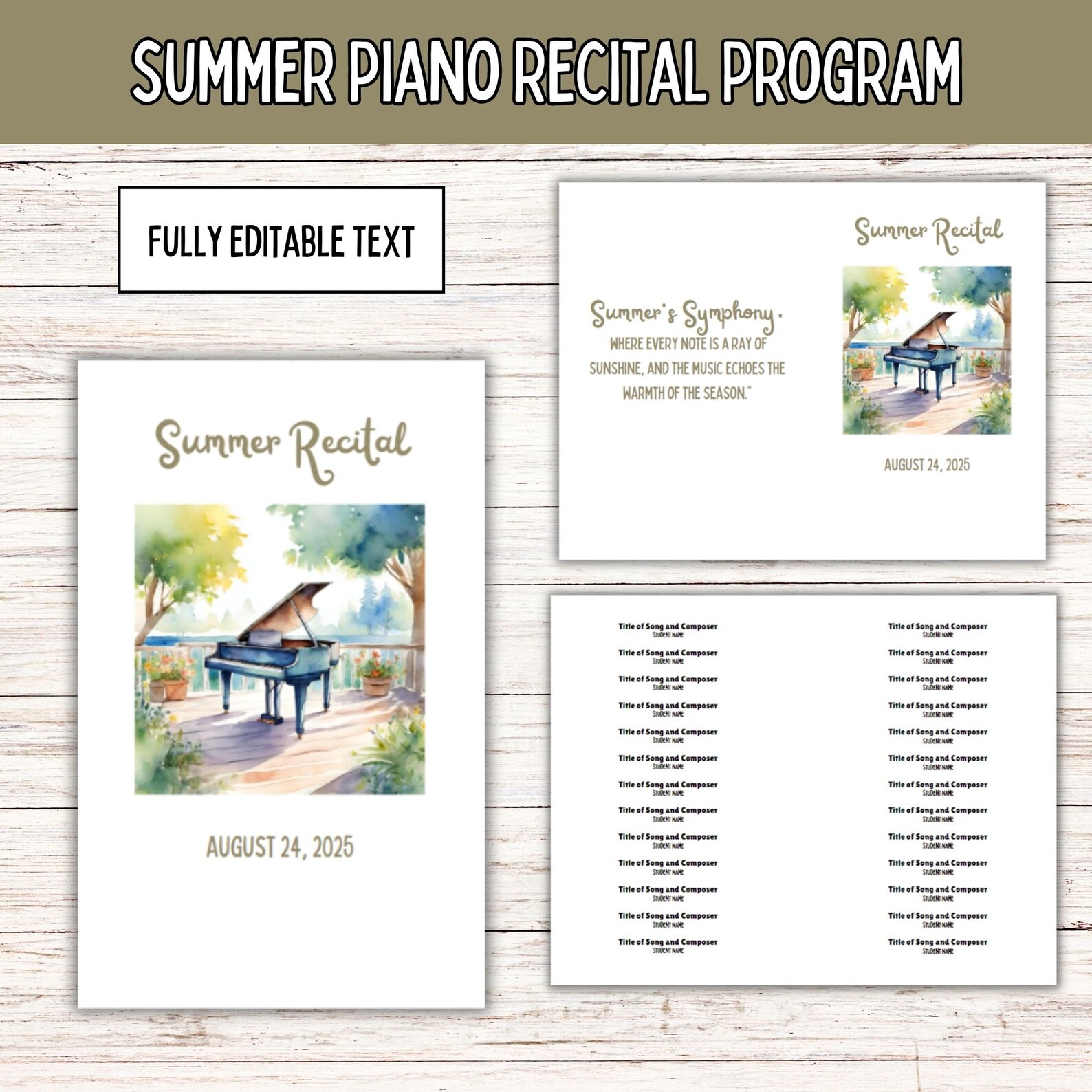 Piano Program Graphics Summer Piano Recital Program Template | Summer Music Recital | Piano ...