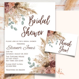 Invitación de despedida de soltera / Invitaciones de despedida de soltera de hierba de pampas / Paquete de invitación de despedida de soltera boho / Plantilla de despedida de soltera DIY