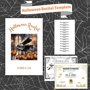 Halloween Piano Recital Program Template | Music Recital | Fall Piano Recital Program | Print at Home | Instant Access | Recital Certificate
