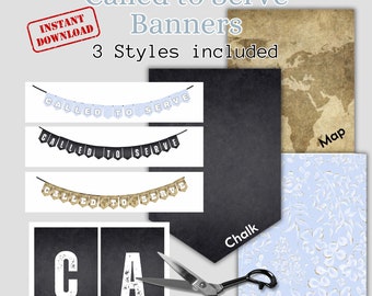 Called to Servier Banner, LDS Mission Reveal, Mission Abschiedsparty Banner, Blumen, Karte, Chalkboard Designs, druckbares Mission Banner LDS