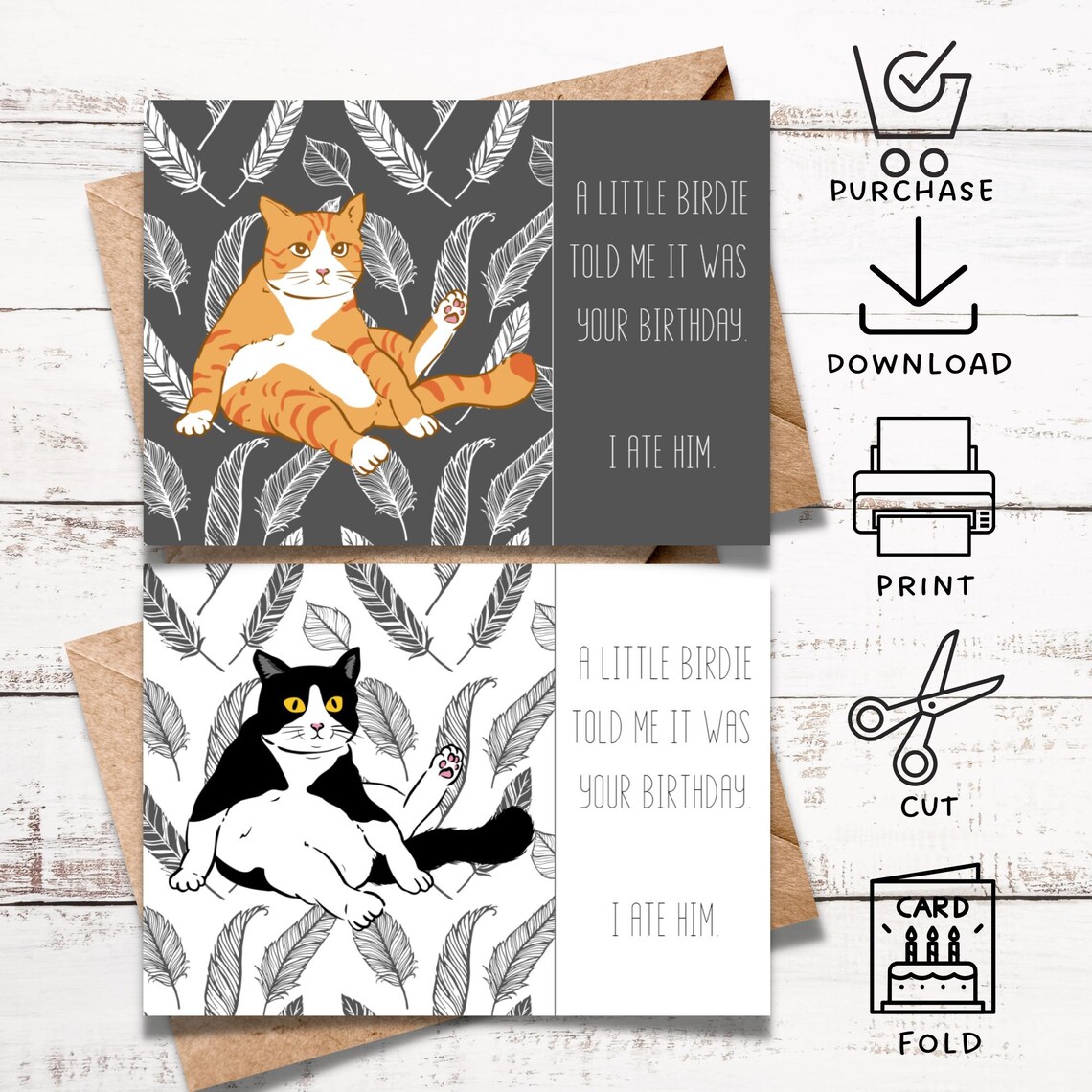 Prntable Brthday Card Funny Brthday Card Happy Brthday From Cat, - Etsy - View #11