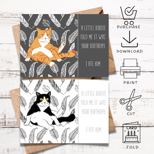 Carte d'anniversaire chat, carte chat Kitty imprimable instantanée, carte d'anniversaire drôle de chat, carte d'anniversaire pour amoureux des chats, carte pour amoureux des chats, dame folle de chat