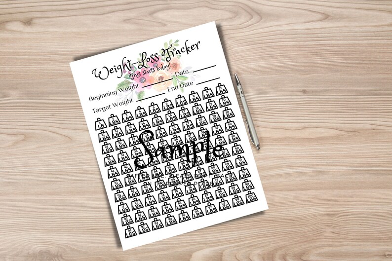 Weight Loss Tracker Weightloss Calendar 100 pounds 100 lbs Weight Loss Chart Printable Instant Download Floral image 1