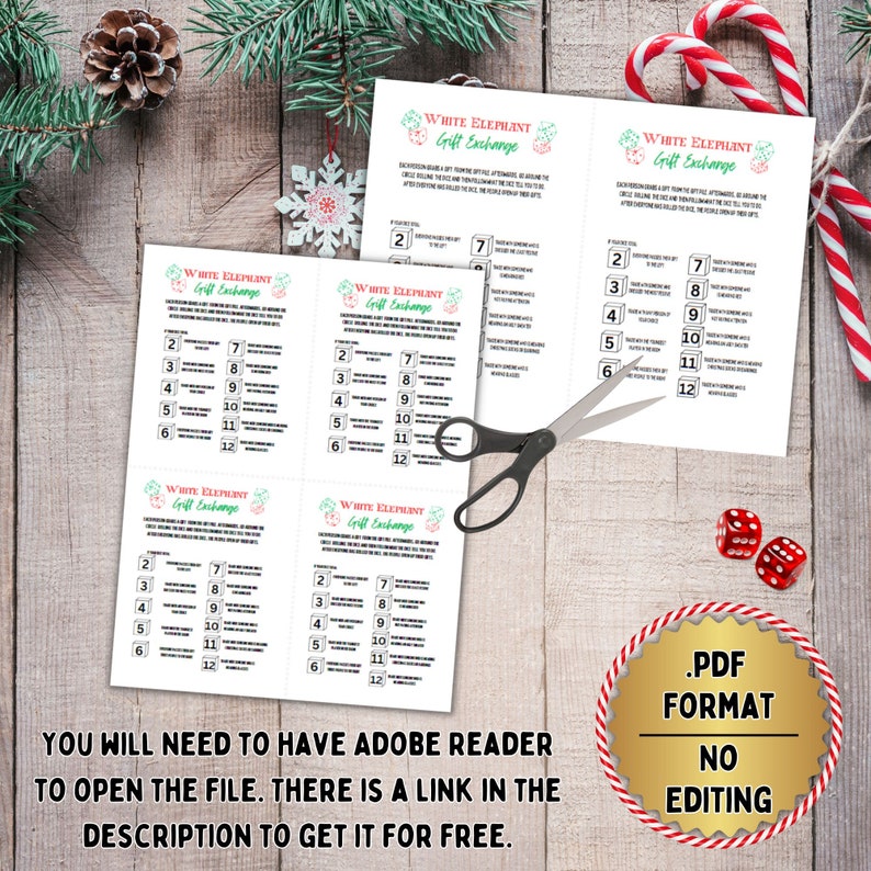 Christmas Gift Exchange Dice Game, White Elephant, Roll the Dice