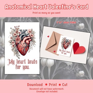 Cuore anatomico stampabile, biglietto di San Valentino, stampa a casa, download immediato, biglietto di San Valentino con cuore gotico, San Valentino con cuore anatomico