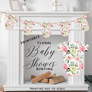Floral Baby Shower Banner, Onesie Banner, Printable Floral Baby Bunting, Instant Download