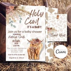 Zaproszenie na Baby Shower w stylu krowy | Zaproszenie na Baby Shower w stylu krowy szkockiej | Zaproszenie na Holy Cow | Zaproszenie na Baby Shower w stylu krowy | Zaproszenie na Baby Shower w stylu rodeo kowboja