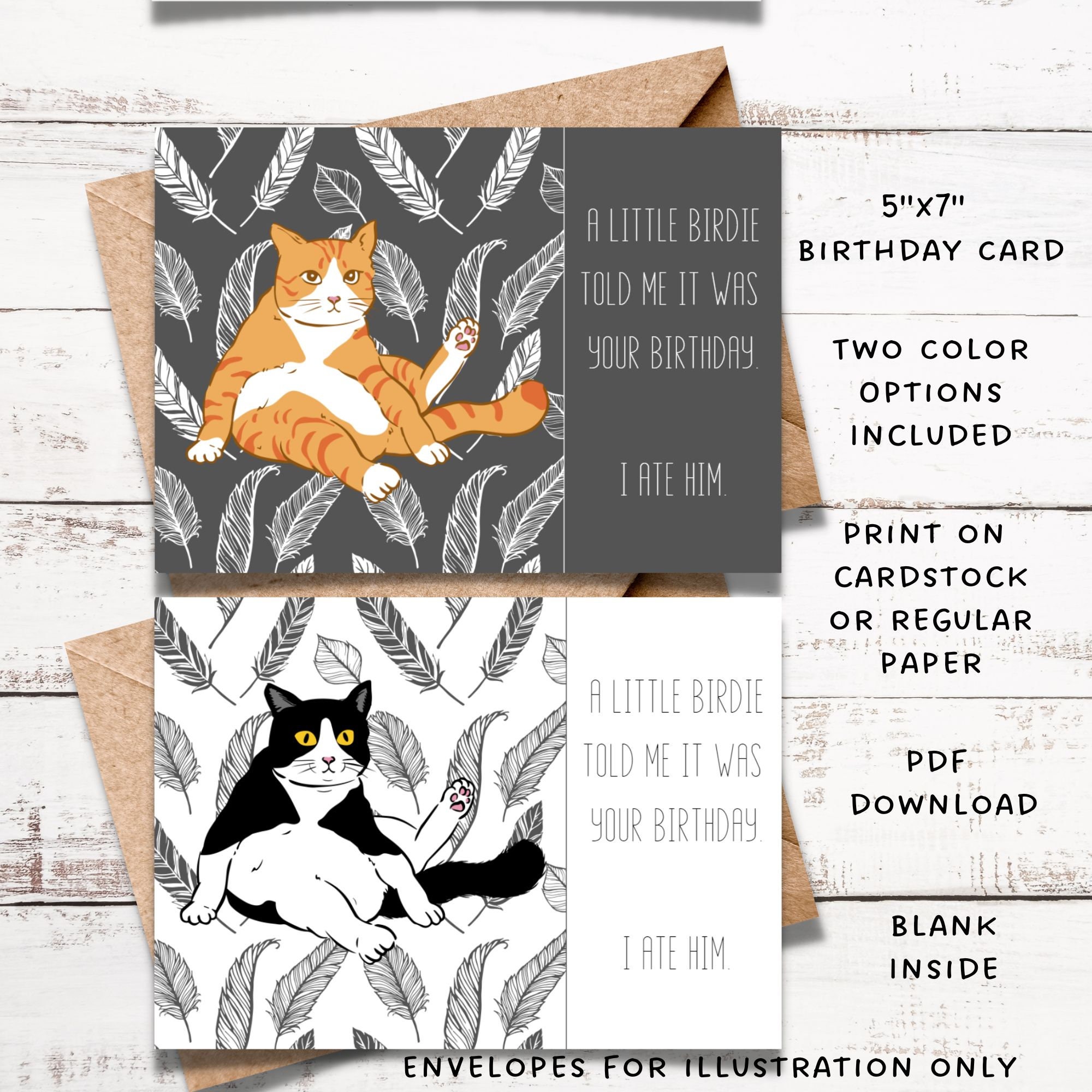 : bhiosng happy birthday card for cat lover, funny... Cat Birthday Card, Instant Printable Kitty Cat Card, Funny Cat Birthday ...