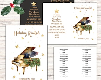 Christmas Piano Recital Program Template | Holiday Music Recital | Piano Recital Program | Print at Home | Instant Access | Certificates