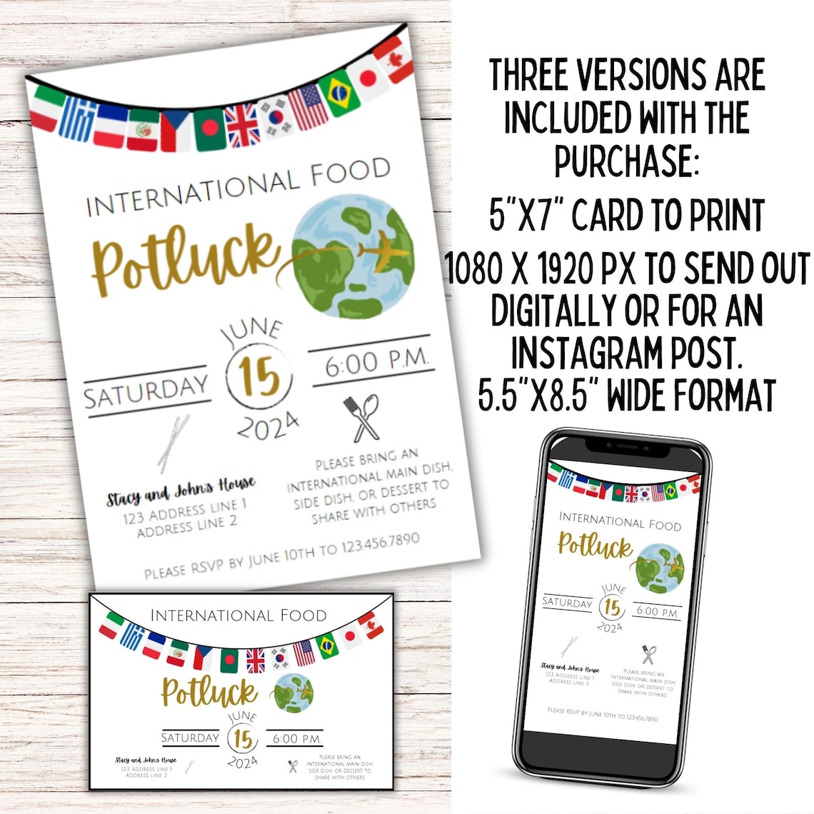 International Food Potluck Invitation Template, Multicultural Food ...