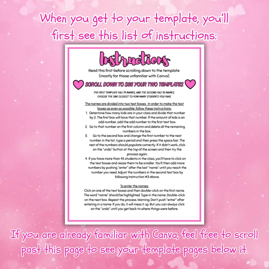 Valentine's Day Student List Template List for Class Party Editable