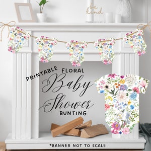 Floral Baby Shower Banner, Onesie Banner, Printable Floral Baby Bunting, Instant Download