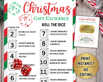 Christmas Roll the Dice Game, White Elephant, Roll the Dice, Printable Game, Christmas Party Game, Instant Download Yankee Swap, Dirty Santa