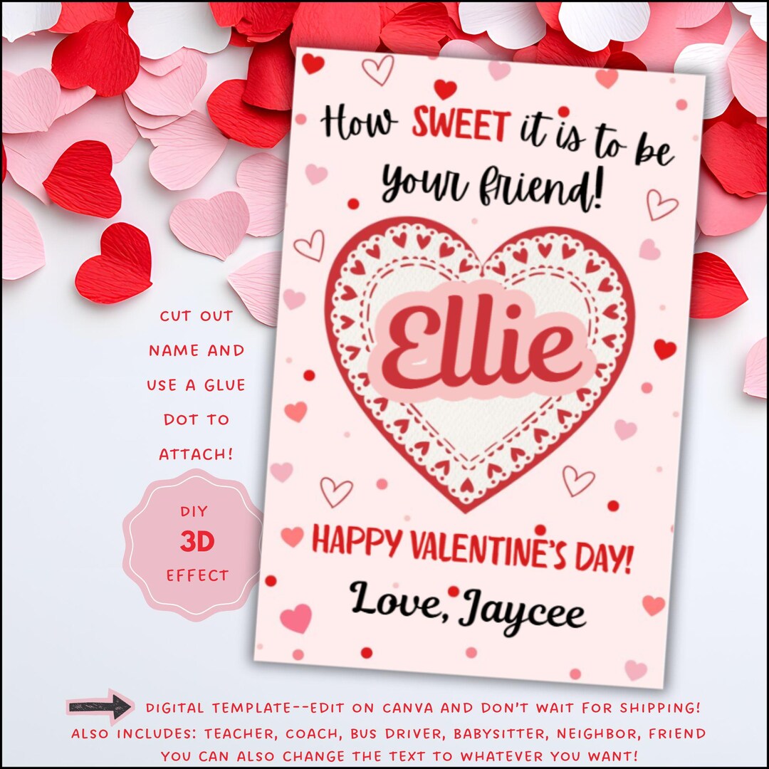 Custom Friend Valentine Card, Valentines Day Gift for Friend, Friends ...