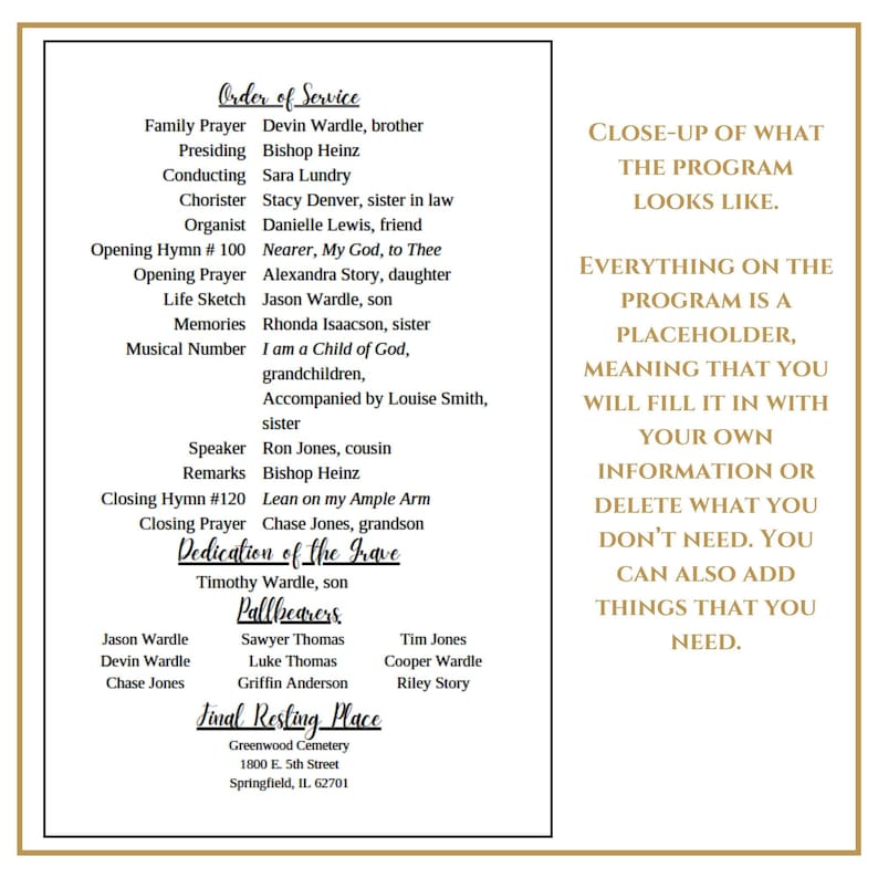Gone Fishing, LDS Funeral Program Template, Celebration of Life Program ...