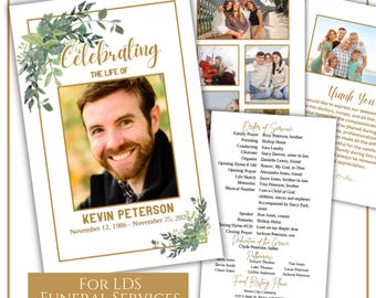 LDS Funeral Program Template, Celebration of Life Program, Editable Funeral Service Program, LDS Memorial Service Program DIY, Greenery