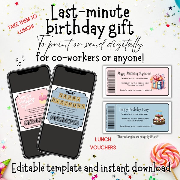 Last Minute Birthday Gift, Co-worker gift, Birthday custom gift voucher, Birthday Gift for Friend, Last Minute Gift Idea for Coworker friend