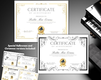 Recital Certificate Template | Christmas Halloween | Piano Recital Certificate of Achievement | Print at Home | Instant Access
