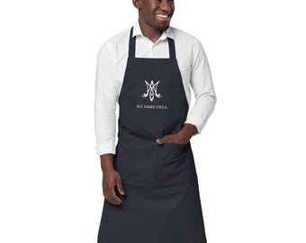 Ave Maris Stella Catholic Kitchen Apron - Marian Monogram Organic Cotton Gift