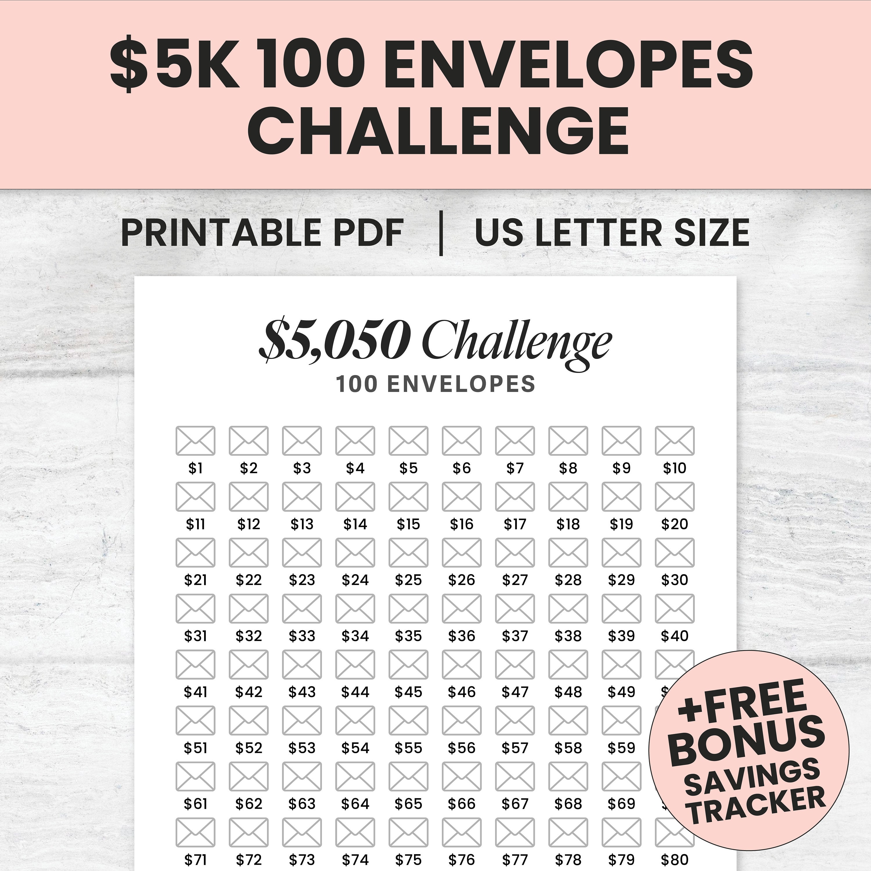 5K 100 Envelope Challenge Printable Money Savings Challenge Etsy 5K 100 Envelope Challenge Printable Money Savings Challenge Etsy
